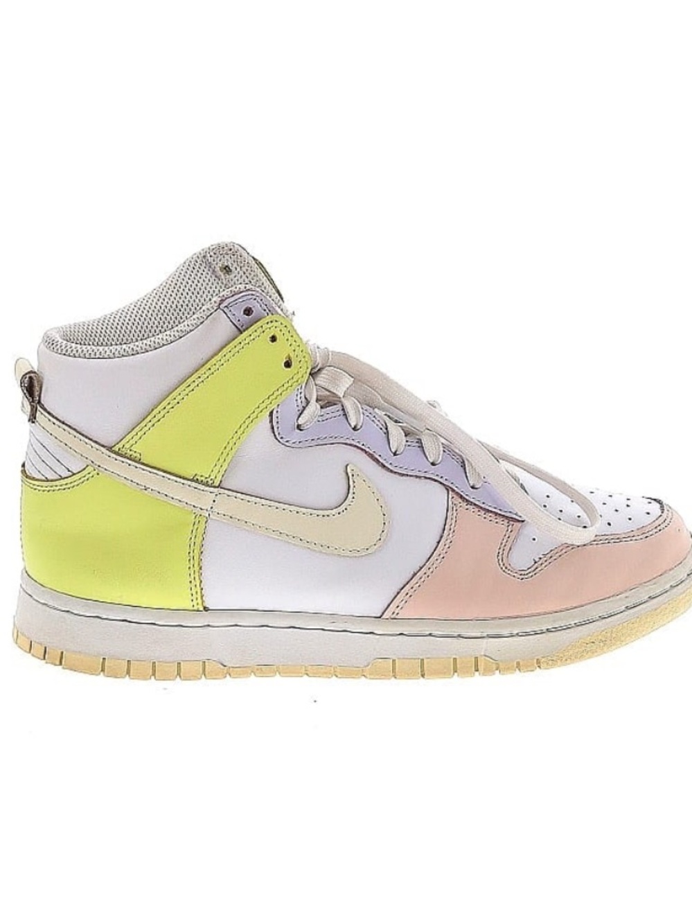 Nike High-Top Sneaker in White with Pastel Pink, Lavender & Neon Yellow